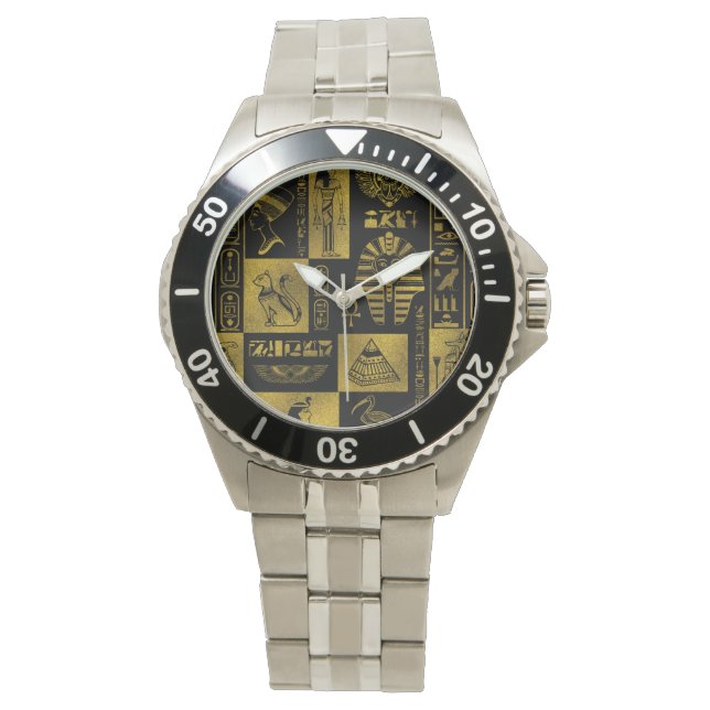 Egyptian  Gold hieroglyphs and symbols collage Watch (Front)