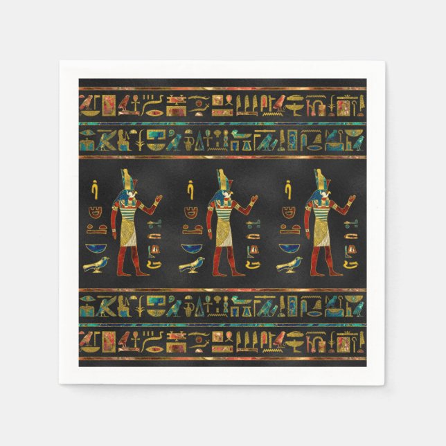 Egyptian  Gold, Teal and Red  glass pattern Napkin (Front)