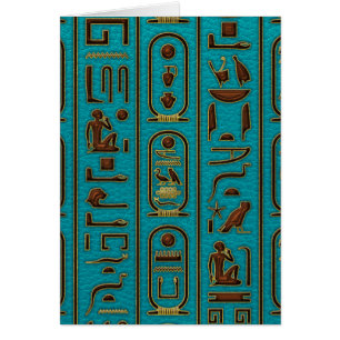 Egyptian Golden Leather hieroglyphs  on teal