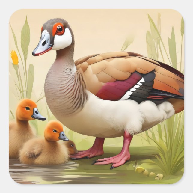 Egyptian Goose with ducklings Square Sticker (Front)