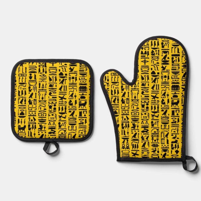 Egyptian Hieroglyph Oven Mitt & Pot Holder Set (Front)