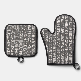 Egyptian Hieroglyph Oven Mitt & Pot Holder Set