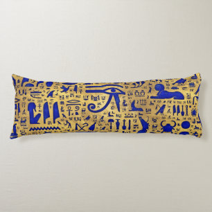 Egyptian hieroglyphic Lapis Lazuli and Gold Body Pillow