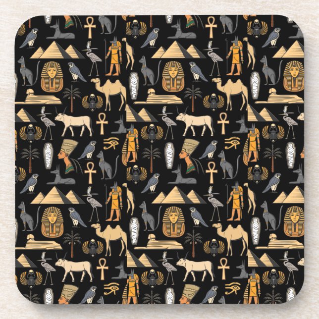  Egyptian Hieroglyphic Symbol Pattern Background Coaster (Front)