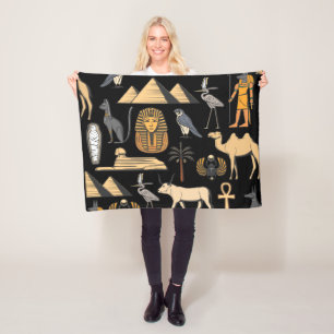 Egyptian Hieroglyphic Symbol Pattern Background Fleece Blanket