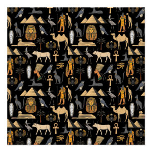 Egyptian Hieroglyphic Symbol Pattern Background Poster