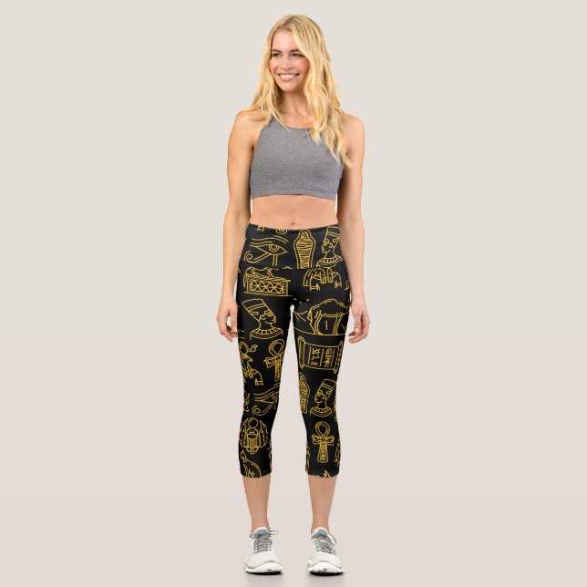 Egyptian Hieroglyphic Symbol Pattern   Capri Leggings (Front)