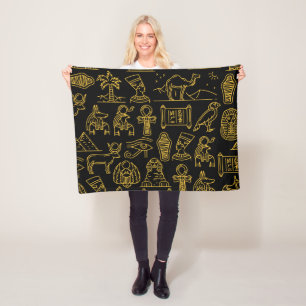 Egyptian Hieroglyphic Symbol Pattern     Fleece Blanket
