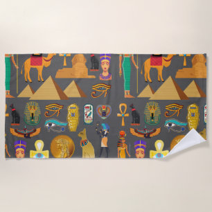 Egyptian Hieroglyphic Symbol Pattern pharaoh Beach Towel