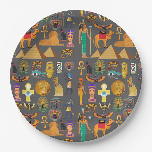 Egyptian Hieroglyphic Symbol Pattern pharaoh       Paper Plate (Front)
