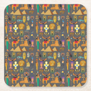 Egyptian Hieroglyphic Symbol Pattern pharaoh Square Paper Coaster