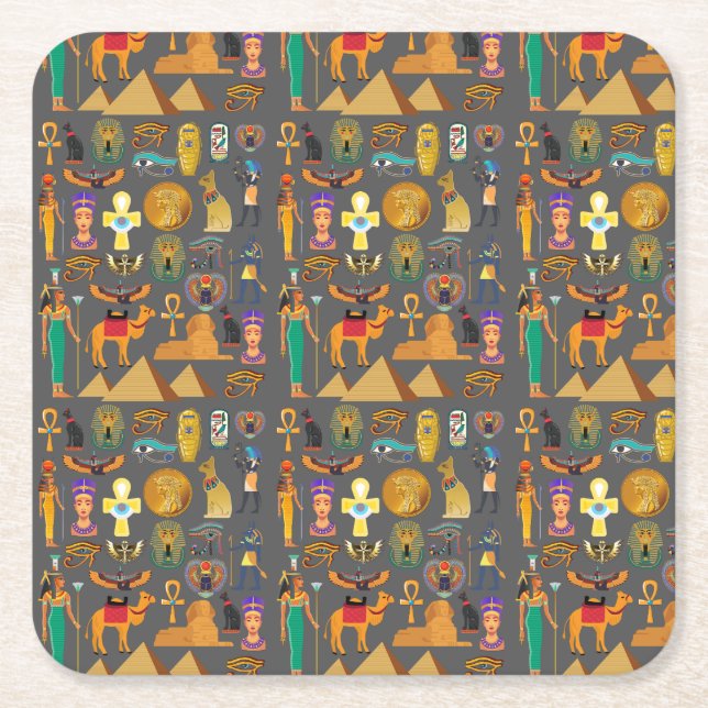 Egyptian Hieroglyphic Symbol Pattern pharaoh       Square Paper Coaster (Front)