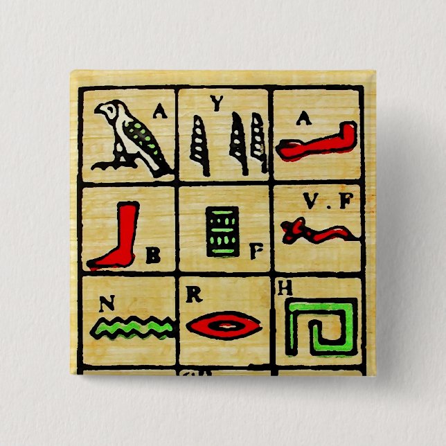 Egyptian Hieroglyphics, Alphabetic Symbols 2 Inch Square Button (Front)