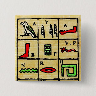 Egyptian Hieroglyphics, Alphabetic Symbols 2 Inch Square Button