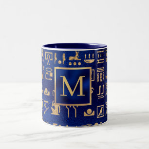 Egyptian Hieroglyphics and Custom Initial Two-Tone Coffee Mug