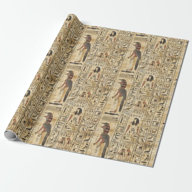 Egyptian hieroglyphics Bird God Pattern  Wrapping Paper (Unrolled)