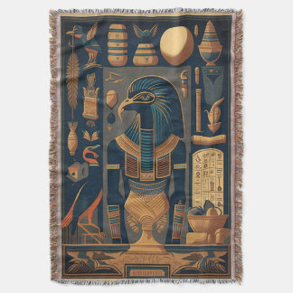 Egyptian hieroglyphics Cotton Throw Blanket