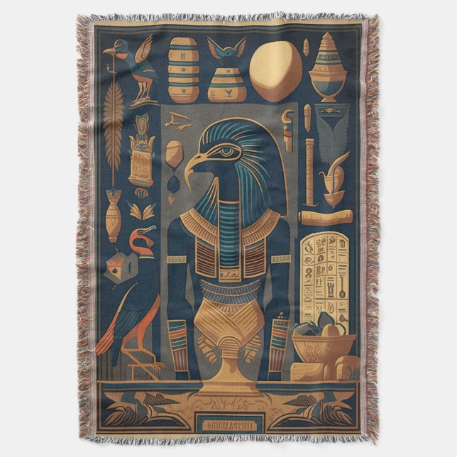 Egyptian hieroglyphics Cotton Throw Blanket (Front Vertical)
