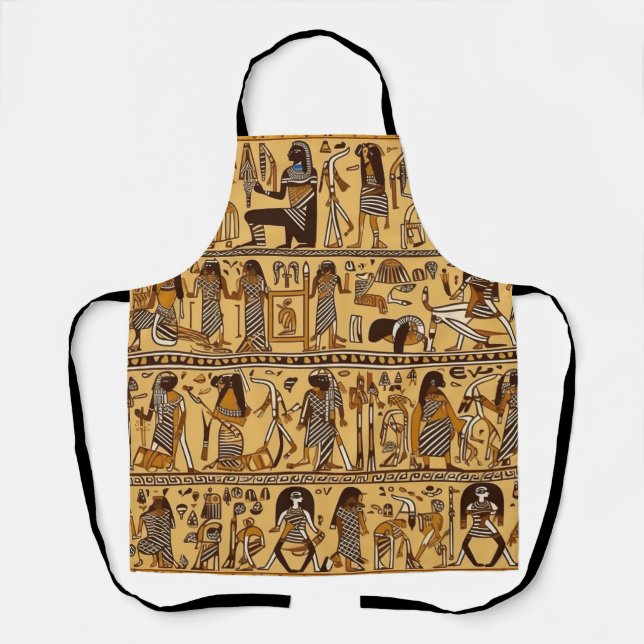 Egyptian Hieroglyphics Gold and Brown Apron (Front)