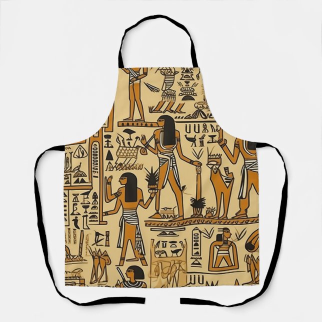Egyptian Hieroglyphics Gold and Brown Apron (Front)