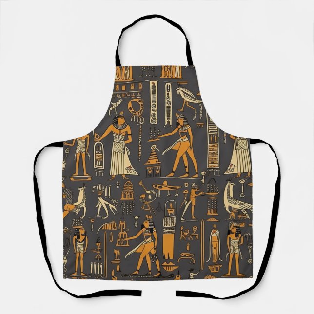Egyptian Hieroglyphics Gold and Brown Apron (Front)