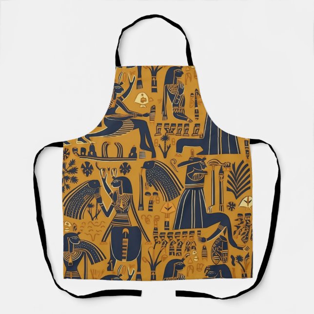 Egyptian Hieroglyphics Gold and Navy Apron (Front)