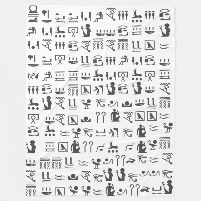 Egyptian Hieroglyphics in Black and White Fleece Blanket (Front)