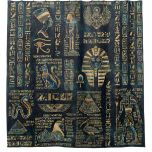 Egyptian hieroglyphs and deities -Abalone and gold