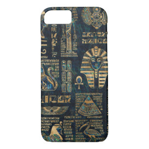 Egyptian hieroglyphs and deities -Abalone and gold Case-Mate iPhone Case