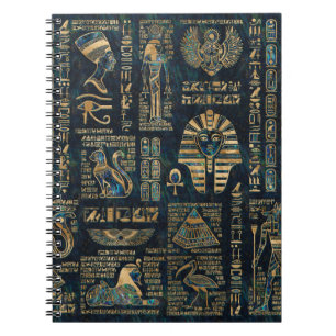 Egyptian hieroglyphs and deities -Abalone and gold Notebook