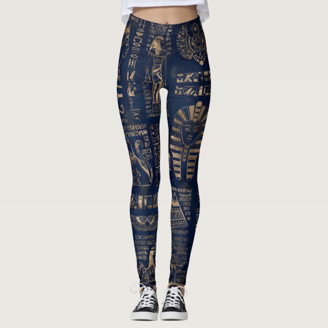 Egyptian hieroglyphs and deities-gold on marble leggings (Front)