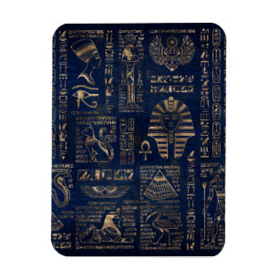 Egyptian hieroglyphs and deities-gold on marble magnet