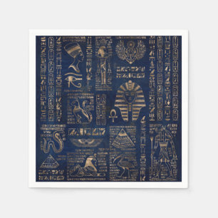 Egyptian hieroglyphs and deities-gold on marble napkin