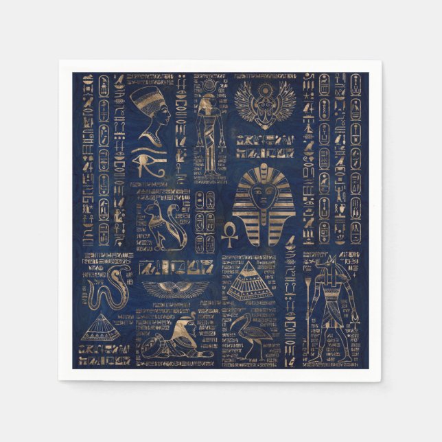 Egyptian hieroglyphs and deities-gold on marble napkin (Front)