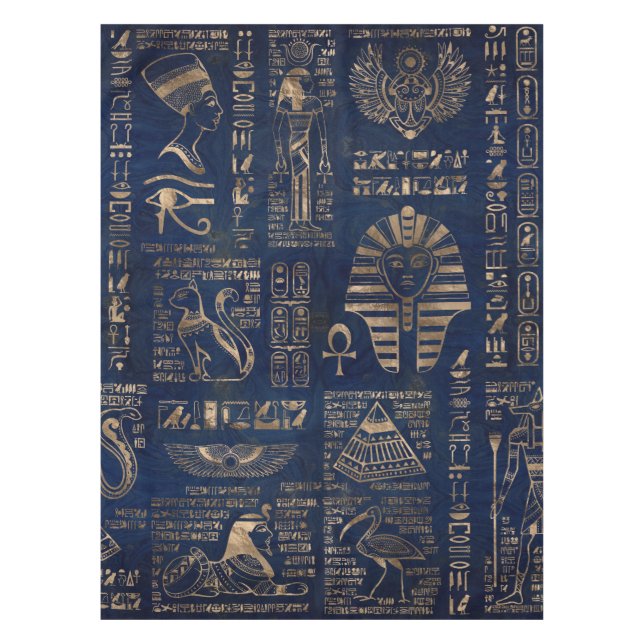 Egyptian hieroglyphs and deities-gold on marble tablecloth (Front)