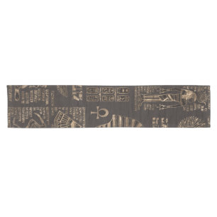 Egyptian hieroglyphs and deities - gold on wood short table runner