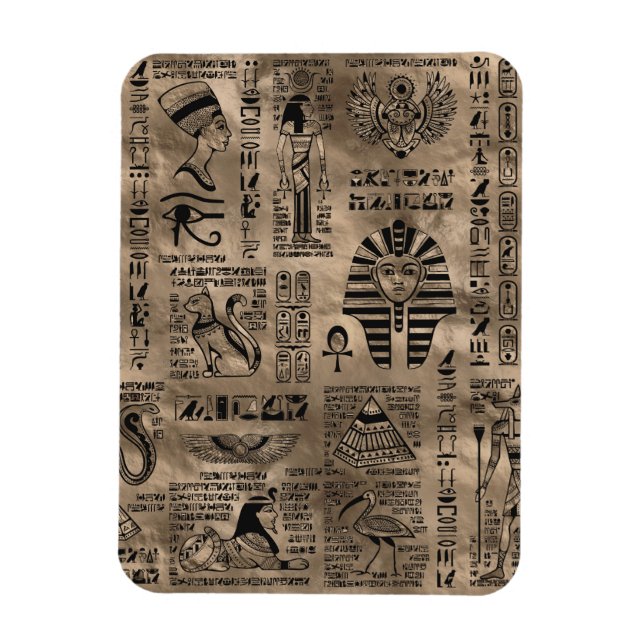 Egyptian hieroglyphs and deities - Luxury Gold Magnet (Vertical)