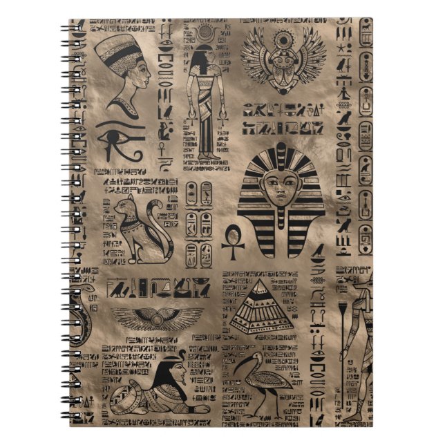 Egyptian hieroglyphs and deities - Luxury Gold Notebook (Front)