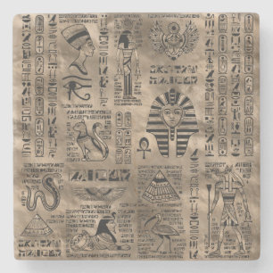 Egyptian hieroglyphs and deities - Luxury Gold Stone Coaster