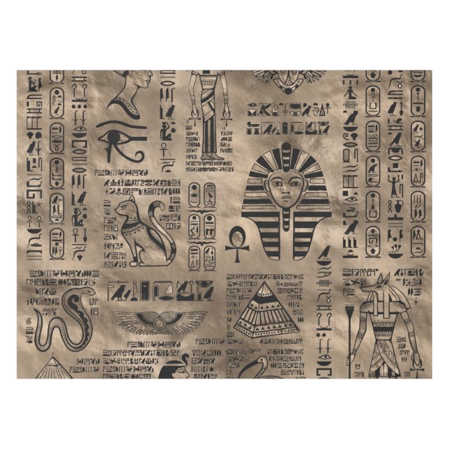 Egyptian hieroglyphs and deities - Luxury Gold Tablecloth (Front (Horizontal))