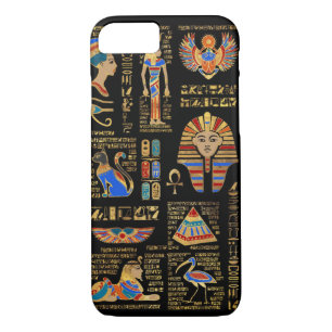 Egyptian hieroglyphs and deities on black Case-Mate iPhone case