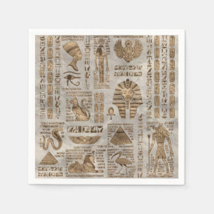 Egyptian hieroglyphs and deities -Vintage Gold Napkin