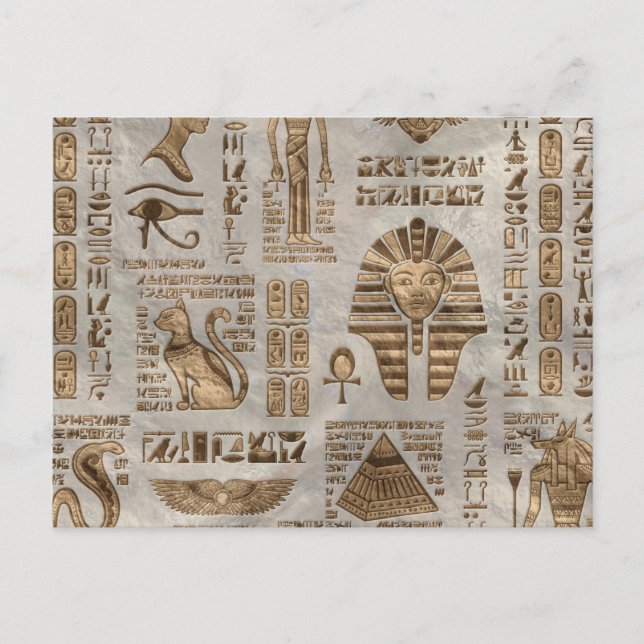 Egyptian hieroglyphs and deities -Vintage Gold Postcard (Front)