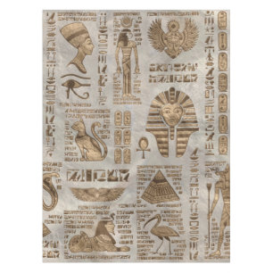Egyptian hieroglyphs and deities -Vintage Gold Tablecloth