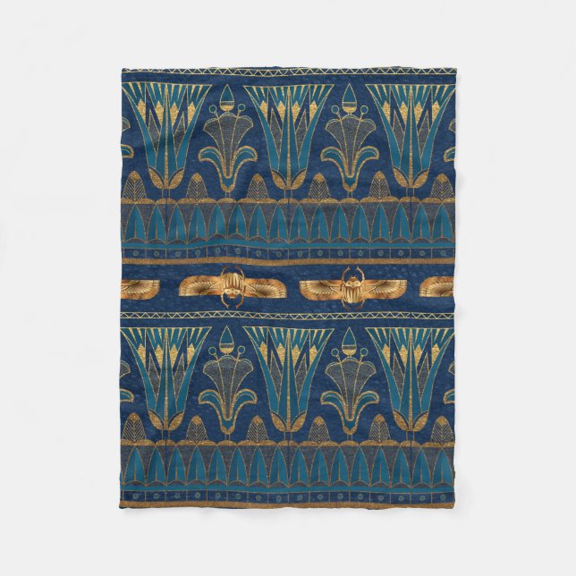 Egyptian Hieroglyphs Gold Beetles Golden Glitter Fleece Blanket (Front)