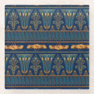 Egyptian Hieroglyphs Gold Beetles Golden Glitter Glass Coaster
