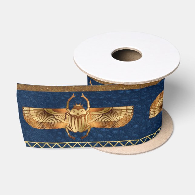 Egyptian Hieroglyphs Gold Beetles Golden Glitter Satin Ribbon (Spool)