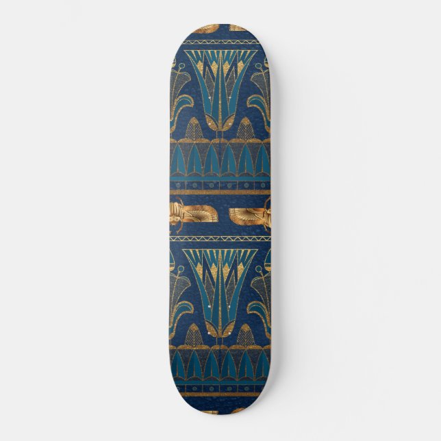 Egyptian Hieroglyphs Gold Beetles Golden Glitter Skateboard (Front)