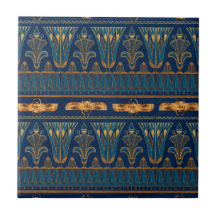 Egyptian Hieroglyphs Gold Beetles Golden Glitter Tile