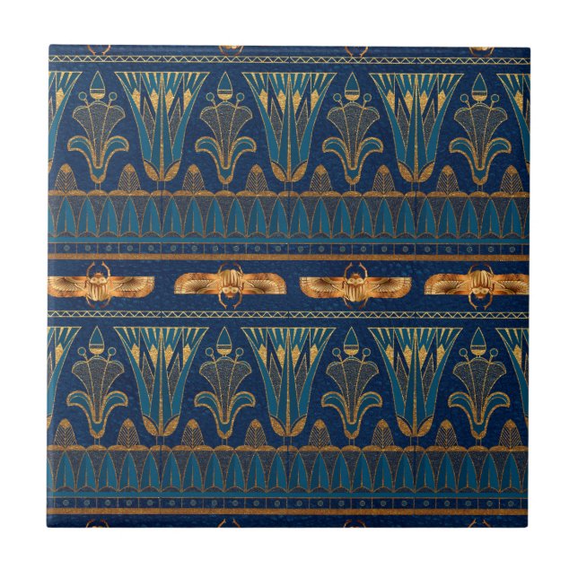 Egyptian Hieroglyphs Gold Beetles Golden Glitter Tile (Front)